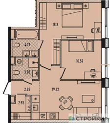 Планировка двухкомнатной(квартира) площадью 63.3 квадратных метров в ЖК “ЖК Republic (Репаблик)”