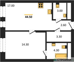 Планировка однокомнатной(квартира) площадью 44.5 квадратных метров в “ЖК Первый Московский”