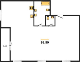 Планировка трехкомнатной(квартира) площадью 95.8 квадратных метров в “ЖК Headliner (Хедлайнер)”