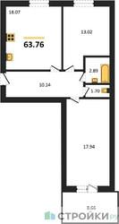 Планировка двухкомнатной(квартира) площадью 63.76 квадратных метров в “ЖК Парк Апрель”