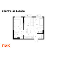 Планировка двухкомнатной(квартира) площадью 51.1 квадратных метров в “ЖК Восточное Бутово”