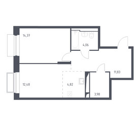 Планировка однокомнатной(квартира) площадью 51.1 квадратных метров в ЖК “ЖК Долина Яузы”