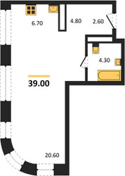 Планировка студии(квартира) площадью 39 квадратных метров в ЖК “ЖК Шагал”