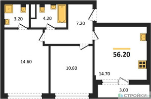 Планировка двухкомнатной(квартира) площадью 56.2 квадратных метров в “ЖК Родные кварталы”