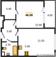 Планировка однокомнатной(квартира) площадью 46 квадратных метров в “Жилой квартал Новое Медведково”