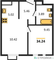 Планировка однокомнатной(квартира) площадью 34.24 квадратных метров в “ЖК Пятницкие луга”