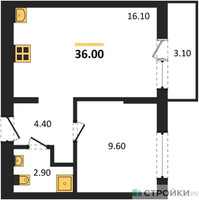 Планировка однокомнатной(квартира) площадью 36 квадратных метров в “ЖК Первый квартал”