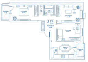 Планировка трехкомнатной(квартира) площадью 79.8 квадратных метров в “ЖК Новоград Монино”