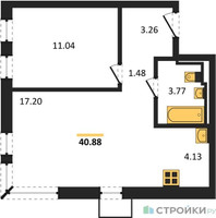 Планировка однокомнатной(квартира) площадью 40.88 квадратных метров в “ЖК Егорово Парк”