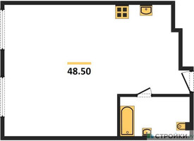 Планировка однокомнатной(апартаменты) площадью 48.5 квадратных метров в “ЖК Nametkin Tower (Наметкин Тауэр)”