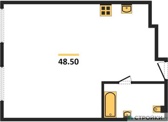 Планировка однокомнатной(апартаменты) площадью 48.5 квадратных метров в ЖК “ЖК Nametkin Tower (Наметкин Тауэр)”