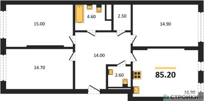 Планировка трехкомнатной(квартира) площадью 85.2 квадратных метров в ЖК “ЖК Переделкино Ближнее”