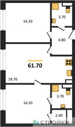 Планировка двухкомнатной(квартира) площадью 61.7 квадратных метров в ЖК “ЖК ЗИЛАРТ”