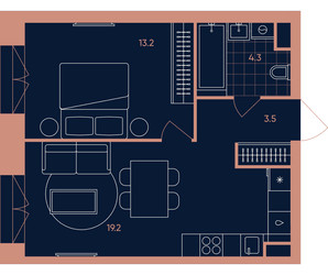 Планировка двухкомнатной(квартира) площадью 40.2 квадратных метров в ЖК “ЖК Era (Эра)”