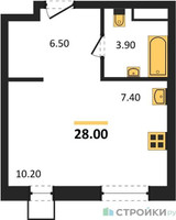 Планировка студии(квартира) площадью 28 квадратных метров в “ЖК Люберцы”