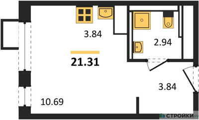 Планировка студии(квартира) площадью 21.31 квадратных метров в ЖК “ЖК Пригород Лесное”