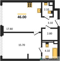 Планировка однокомнатной(квартира) площадью 46 квадратных метров в “ЖК СТОУН Грэйн”