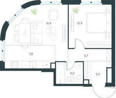 Планировка двухкомнатной(квартира) площадью 48.8 квадратных метров в “ЖК Level Нижегородская”
