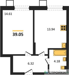 Планировка однокомнатной(квартира) площадью 39.05 квадратных метров в ЖК “ЖК Бархат”