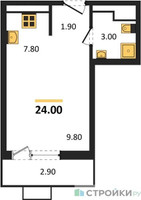 Планировка студии(квартира) площадью 24 квадратных метров в “ЖК Родные кварталы”