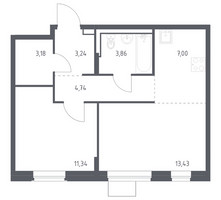 Планировка однокомнатной(квартира) площадью 46.79 квадратных метров в “ЖК Квартал Западный”
