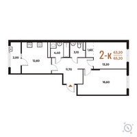 Планировка двухкомнатной(квартира) площадью 65.2 квадратных метров в “ЖК Новое Летово”