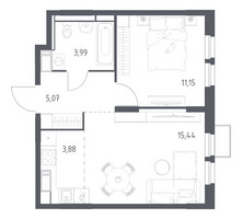 Планировка однокомнатной(квартира) площадью 39.53 квадратных метров в “ЖК Большое Путилково”