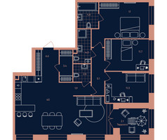 Планировка 4+ комнатной(квартира) площадью 110.5 квадратных метров в “ЖК Era (Эра)”