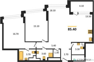 Планировка двухкомнатной(квартира) площадью 85.4 квадратных метров в “ЖК ROTTERDAM (Роттердам)”