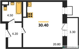 Планировка студии(квартира) площадью 29.1 квадратных метров в “ЖК Идеал”