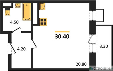 Планировка студии(квартира) площадью 29.1 квадратных метров в ЖК “ЖК Идеал”