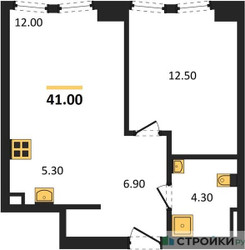 Планировка однокомнатной(квартира) площадью 41 квадратных метров в ЖК “ЖК Мангазея на Тульской”