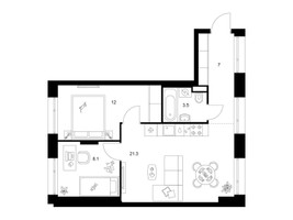 Планировка двухкомнатной(квартира) площадью 51.9 квадратных метров в “ЖК Середневский лес”