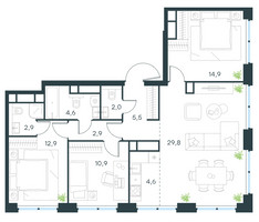 Планировка 4+ комнатной(квартира) площадью 91 квадратных метров в “ЖК Level Звенигородская”