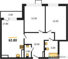 Планировка двухкомнатной(квартира) площадью 62.8 квадратных метров в “ЖК Деснаречье”
