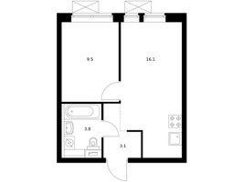 Планировка однокомнатной(квартира) площадью 32 квадратных метров в “ЖК Лосиноостровский парк”