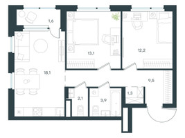 Планировка двухкомнатной(квартира) площадью 61.7 квадратных метров в “ЖК Level Лесной”