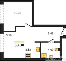Планировка студии(квартира) площадью 33.3 квадратных метров в “ЖК TATE (Тэйт)”