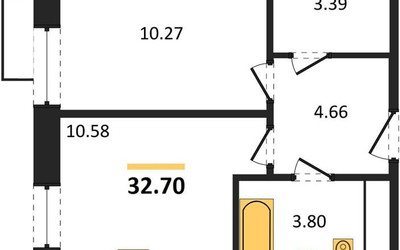 Планировка однокомнатной(квартира) площадью 32.7 квадратных метров в ЖК “ЖК Квартал Строгино”