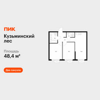 Планировка двухкомнатной(квартира) площадью 48.4 квадратных метров в “ЖК Кузьминский лес”