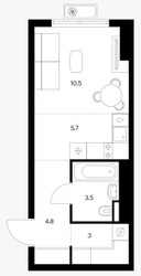 Планировка студии(квартира) площадью 27.5 квадратных метров в ЖК “ЖК Восточное Бутово”