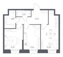 Планировка двухкомнатной(апартаменты) площадью 54.88 квадратных метров в “ЖК Апарт-отель Тропарево парк”