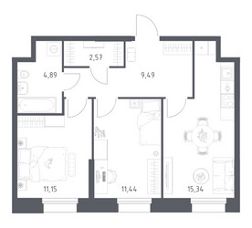 Планировка двухкомнатной(апартаменты) площадью 54.88 квадратных метров в ЖК “ЖК Апарт-отель Тропарево парк”