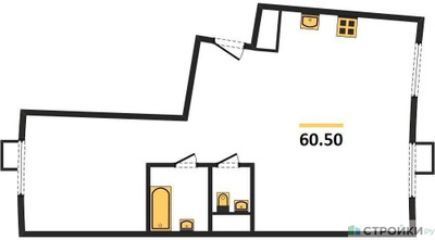Планировка двухкомнатной(квартира) площадью 60.5 квадратных метров в ЖК “ЖК Римский”