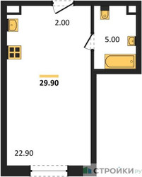 Планировка студии(квартира) площадью 29.9 квадратных метров в ЖК “ЖК Детали”