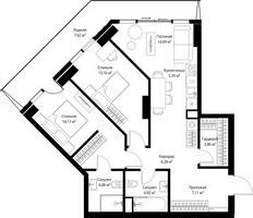 Планировка двухкомнатной(квартира) площадью 79.15 квадратных метров в “ЖК Джойс”