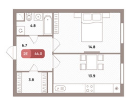 Планировка однокомнатной(квартира) площадью 44 квадратных метров в “ЖК Проспект 39”