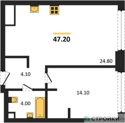 Планировка однокомнатной(квартира) площадью 47.2 квадратных метров в ЖК “ЖК СТОУН Грэйн”