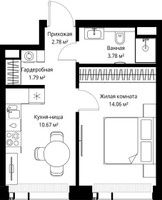 Планировка однокомнатной(квартира) площадью 33.08 квадратных метров в “ЖК Веер”