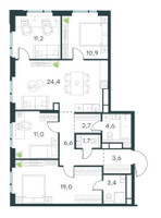 Планировка 4+ комнатной(квартира) площадью 99.1 квадратных метров в “Level Войковская”